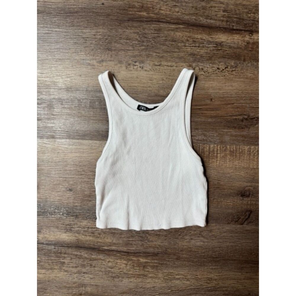 Zara Ribbed Cream High Neck Tank